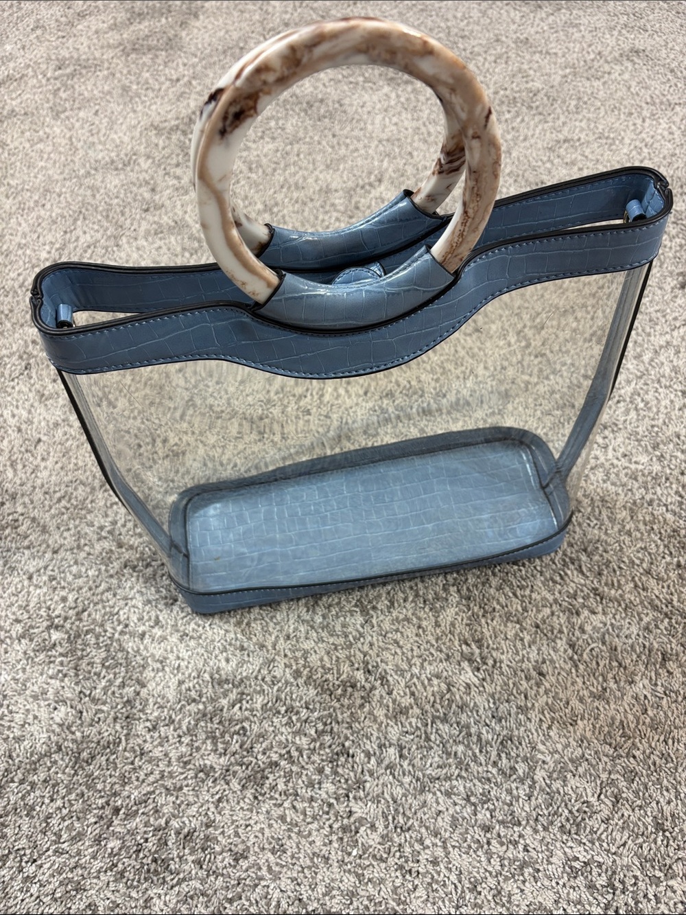 Clear & Blue Croc-Texture Tote with Marble Ring Handles
